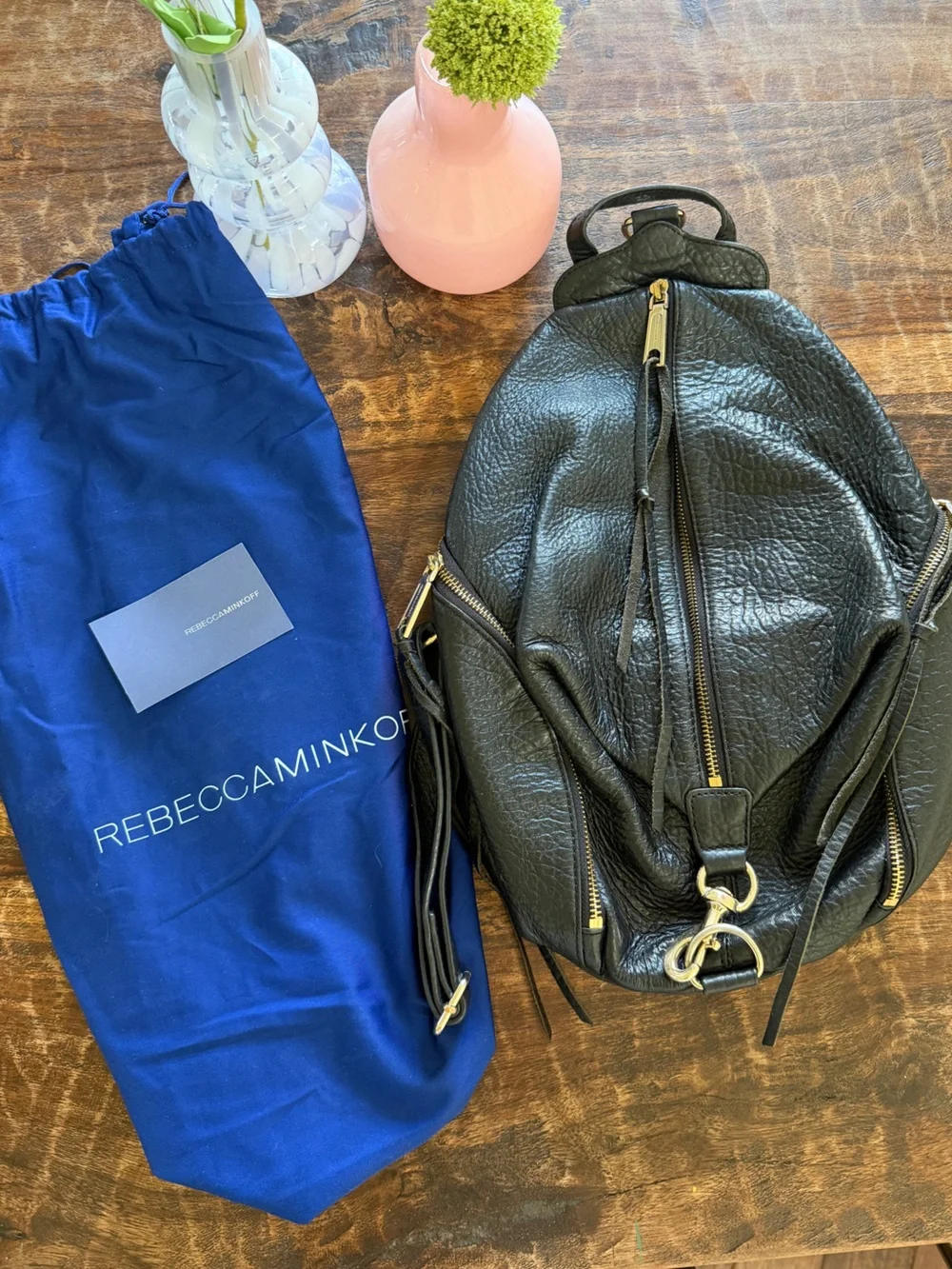 Rebecca Minkoff Black Pebbled Leather Backpack Purse w/ Gold Hardware